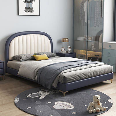 Giường trẻ em sang trọng nhẹ giường thiếu niên cậu bé cô gái giường đơn nội thất phòng ngủ giường túi mềm đơn giản giường da 1,5m
