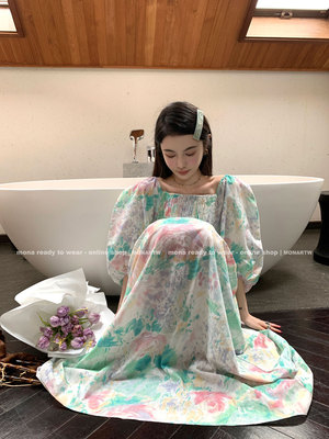 MONA 5/2 Vẻ đẹp mới của Pháp Tea Break Floral Gentle Wind Dress Short Women 2022 Summer