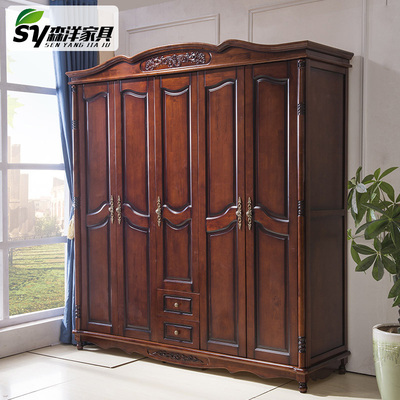 Phong cách Châu Âu và Mỹ cổ trùm đầu cột ánh sáng lưu trữ sang trọng phòng ngủ 3 cửa 4 cửa 5 cửa gỗ sồi tất cả đồ nội thất tủ áo bằng gỗ nguyên khối