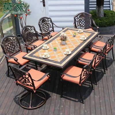 Bàn ghế ngoài trời sân vườn biệt thự phong cách Châu Âu thư giãn ban công bàn ghế sắt rèn ngoài trời bàn ghế nhôm đúc ngũ sắc
