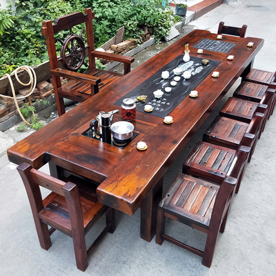 Bàn trà gỗ cổ tàu kết hợp bàn ghế Kung Fu bàn trà gỗ rắn văn phòng gia đình bàn trà bộ ấm trà bộ ấm một