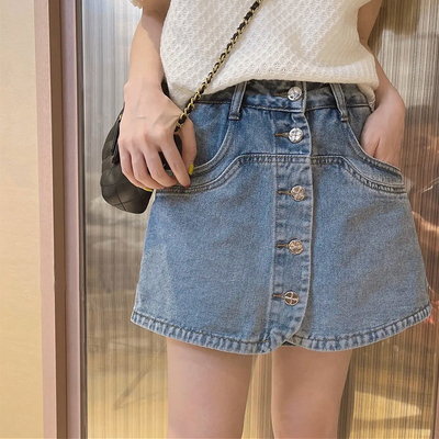 Mùa hè nóng bỏng quần culottes denim váy mềm mại 2022 mùa hè cộng với kích thước mặc quần short cạp cao chữ A của hot girl 200 catties