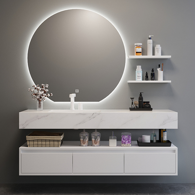 Tủ phòng tắm thông minh bằng đá phiến kết hợp bệ rửa treo tường nhà vệ sinh chậu rửa tủ chậu rửa mặt trắng lưới đỏ