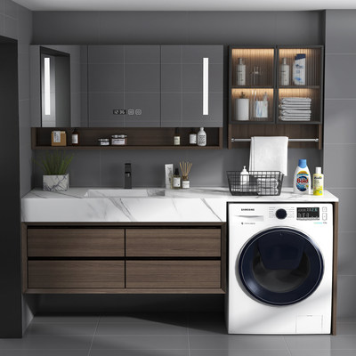 Tùy chỉnh Slate Bồn rửa tích hợp Tủ phòng tắm Ban công Tủ Máy giặt Kết hợp Chậu rửa Phòng tắm Tủ chậu rửa đơn giản