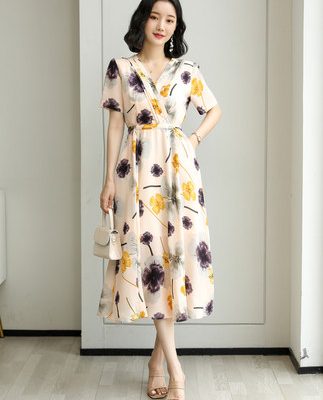 Đầm voan nữ 2022 mùa hè mới cao cấp cảm giác giảm tuổi tính ngoại phong cách trung niên váy mẹ 40 tuổi