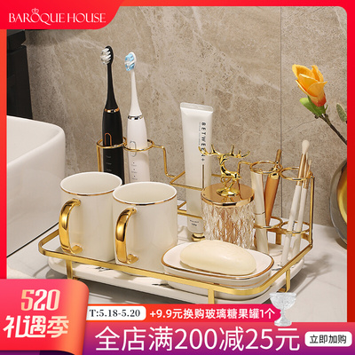 Nhẹ phòng tắm sang trọng rửa chén bộ gốm sứ phòng tắm năm mảnh phòng tắm nước súc miệng bộ chén đánh răng khay đựng đồ