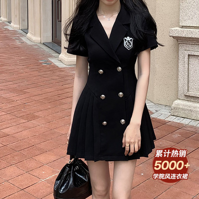 Bản vẽ giải thích của trường WAHJUIS hoa nữ chính phong cách đại học ăn mặc nữ mùa hè dây đeo lưng nơ váy xếp ly