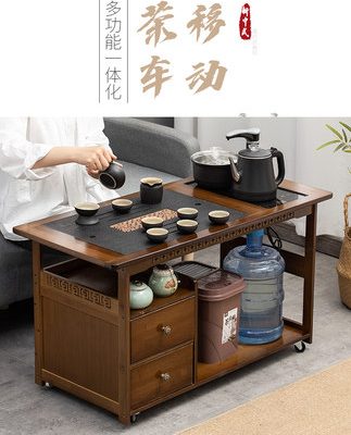 Bàn trà di động Bàn trà gia đình gỗ rắn xe đẩy trà nhỏ phòng khách bàn trà sofa bàn bên tủ trà bộ khay ấm tích hợp