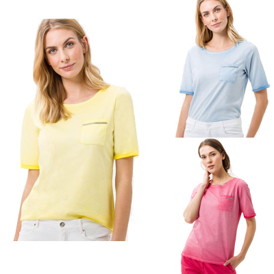 Áo phông ngắn tay size B của phụ nữ Châu Âu giặt vải cotton thoải mái có túi