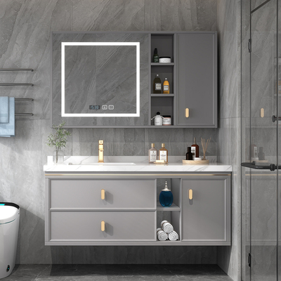 Tủ phòng tắm Kết hợp Ánh sáng Hiện đại Sang trọng Chậu rửa bằng đá phiến Phòng tắm Phòng tắm Gỗ rắn Tủ phòng tắm Chậu rửa Tùy chỉnh