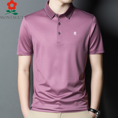 Áo phông ngắn tay nam Montagut 100% lụa dâu tằm Bố trung niên mặc áo sơ mi vải lụa POLO công sở giản dị