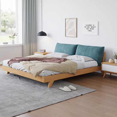 Giường gỗ chắc chắn hiện đại tối giản 1,5 mét Phòng ngủ chính ánh sáng sang trọng 1,8 mét cho thuê đồ nội thất cho thuê Giường đơn đôi kiểu Bắc Âu