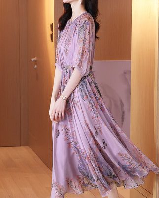 Váy lụa của phụ nữ mùa hè 2022 mới quốc tế tên tuổi lớn tính khí váy dài lụa dâu tằm in kiểu phương Tây