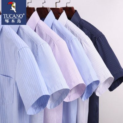 Chim gõ kiến mùa hè áo sơ mi nam ngắn tay trung niên mỏng phần sắt-miễn phí kinh doanh trang phục chính thức sọc áo sơ mi nửa tay váy của cha