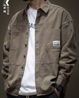 Mùa xuân và mùa thu cao cấp công cụ retro áo sơ mi denim của nam giới cộng với kích thước của nam giới áo sơ mi dài tay của nam giới áo khoác nam thương hiệu bình thường