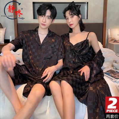 Mùa hè vài bộ đồ ngủ của phụ nữ sexy dây treo cao cấp nam giới trẻ tay ngắn băng lụa quần áo ở nhà rộng rãi phù hợp với mùa hè