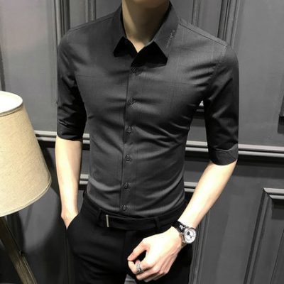 Mùa hè 2022 áo sơ mi mới của nam giới ngắn tay bình thường bảy điểm của nam giới áo sơ mi nam giữa tay áo nửa tay mỏng phù hợp với sắt-free inch