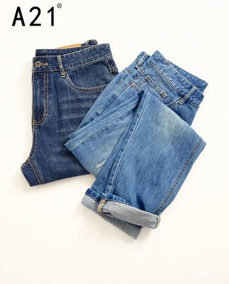 A21 mới 2022 mùa hè nam thẳng quần jean nam quần thứ chín hợp thời trang nam quần mỏng phần quần màu sáng