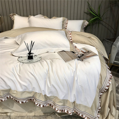 Phong cách Ý ánh sáng sang trọng tối giản Bộ đồ giường thêu cao cấp chăn ga gối đệm mềm mại phòng mẫu bộ bốn mảnh cotton nguyên chất cotton dài ghim