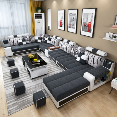 Công nghệ Vải Sofa Kích thước Đơn giản Đồ nội thất hiện đại Ghế sofa da phòng khách Kết hợp Bộ đồ cao su