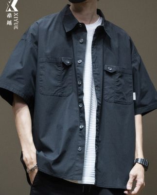 Áo sơ mi nam tay ngắn của nam giới phần mỏng 2022 Mùa hè mới áo sơ mi bên ngoài của nam giới Xu hướng cao cấp của nam giới Bảo hộ lao động cao cấp