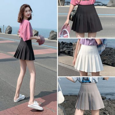 Váy xếp ly chất lượng cao của phụ nữ mùa xuân và mùa thu váy đen cạp cao một đường mảnh mai váy ngắn nhỏ phù hợp