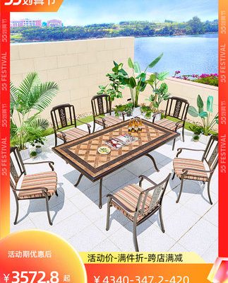 Fanpai sân vườn bàn ghế nhôm đúc biệt thự sân vườn ngoài trời sắt mỹ thuật thư giãn bàn ghế đá hoa cương kết hợp bộ ngũ sự