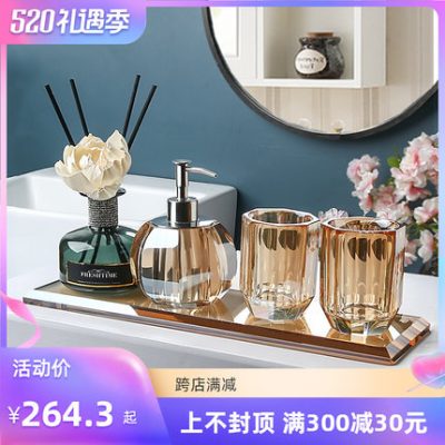 Cao cấp pha lê rửa bộ phòng tắm tinh tế ánh sáng sang trọng vật tư phòng tắm sang trọng nước rửa tay chai nước súc miệng khay cốc tinh dầu thơm