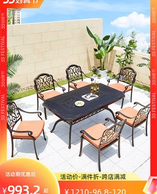 Bàn ghế nhôm đúc ngoài trời biệt thự bàn ghế sân vườn chống thấm chống ăn mòn ngoài trời chân sắt lộ thiên Bộ bàn ghế bắc âu