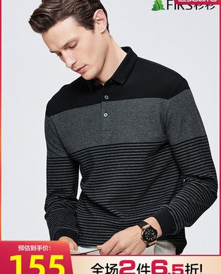[Cotton sọc] Áo thun nam dài tay Shanshan áo thun nam 2022 mùa xuân mới ve áo nam trung niên áo POLO