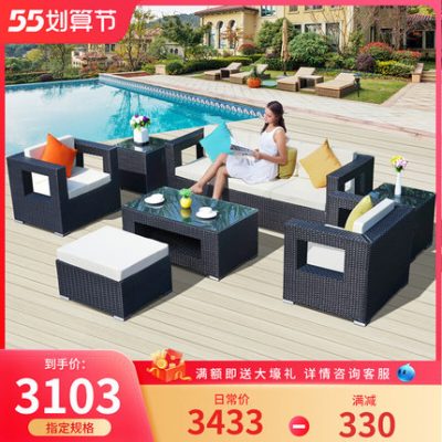 Sofa ngoài trời bàn cafe kết hợp biệt thự sân vườn ban công sân thư giãn sofa mây trong nhà và ngoài trời bàn ghế mây nhôm đúc