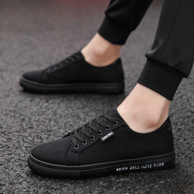 Mùa thu giày vải đen giày nam giày thường giày thể thao học sinh trung học hàn quốc thể thao giày vải đáy đen thanh niên giày bệt