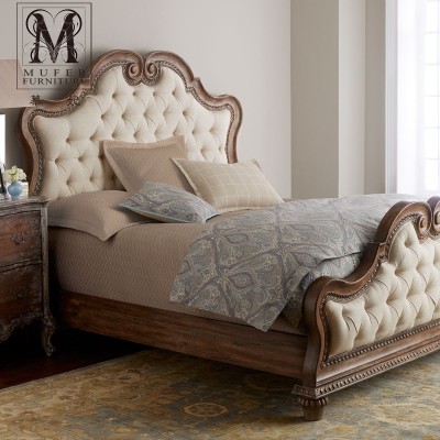 Nội thất phòng ngủ tùy chỉnh cao cấp Giường ngủ gỗ nguyên khối tân cổ điển Mỹ Âu 1.51.8 vải mềm nút kéo giường đôi