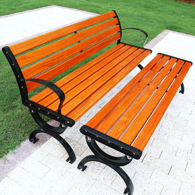 Ghế công viên ngoài trời ghế dài chống ăn mòn gỗ sắt rèn lưng nhôm ghế thư giãn ngoài trời gỗ rắn vuông ghế cộng đồng