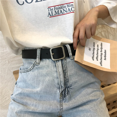 Thắt lưng quần đen nữ thắt lưng retro thắt lưng nữ thắt lưng trong gió nam trang trí pin khóa quần nam thắt lưng hợp thời trang giới trẻ