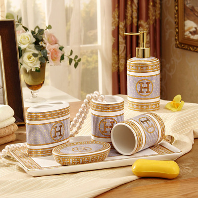 Gốm sứ phòng tắm châu Âu bộ rửa 5 món đồ dùng phòng tắm bộ rửa bộ cốc nước súc miệng Bộ tiêu chuẩn H Hàn Quốc