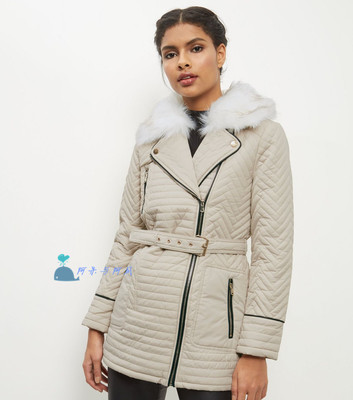 Giải tỏa! Spot British NEW LOOK counter chính hãng của phụ nữ cổ lông áo khoác dài giữa chần bông