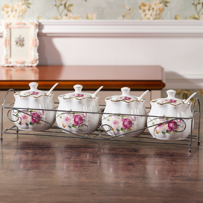 Hộp đựng gia vị sáng tạo hộp gia vị gốm sứ gia dụng bộ đồ dùng nhà bếp Hộp đựng gia vị ba món phong cách Châu Âu