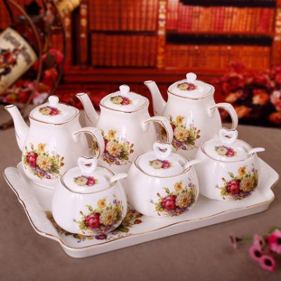 Bộ Hũ Gia Vị Bộ Gốm Sứ 6 Cái Đồ Dùng Nhà Bếp Cửa Hàng Bách Hóa Nhỏ Lọ Dầu Và Muối Châu Âu Luxury Jingdezhen