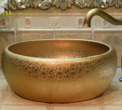 Jingdezhen Jingyuxuan gốm eo trống mạ vàng hoa nghệ thuật bàn chậu chậu rửa chậu rửa chậu rửa cổ điển