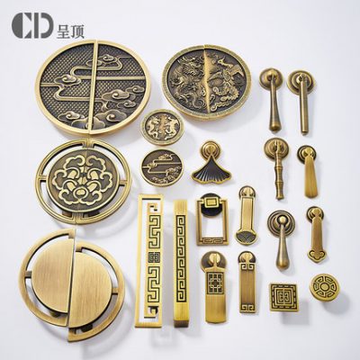 Mới bằng đồng Trung Quốc cổ tay nắm cửa ngăn kéo tủ quần áo cửa tủ bằng đồng nguyên chất phong cách retro tay nắm phần cứng bằng đồng