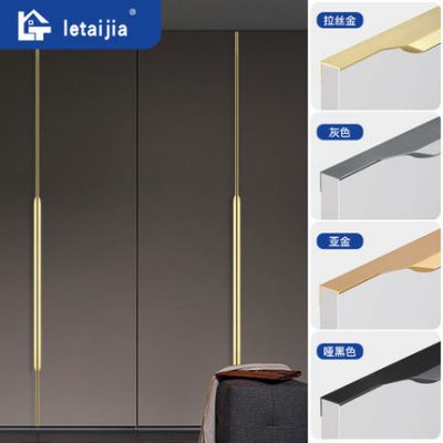 Tay nắm cửa tủ quần áo kín cạnh toàn thân tối giản ngón tay cái mở rộng ngăn kéo tủ trên cùng màu đen tay nắm đường may cửa vô hình