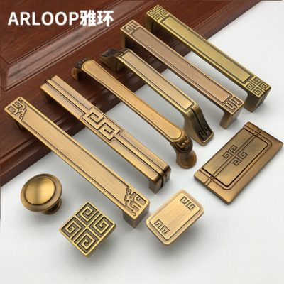 Tay nắm kiểu Trung Quốc cửa tủ mới Phong cách Trung Quốc cổ tay nắm ngăn kéo tủ tay nắm tủ quần áo tay nắm cửa màu vàng đồng lỗ đơn