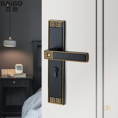 Khóa cửa kiểu Trung Quốc mới khóa cửa phòng ngủ khóa cửa nhà tắt tiếng hút từ tính retro cửa trong nhà vào cửa khóa cửa gỗ tay nắm cửa