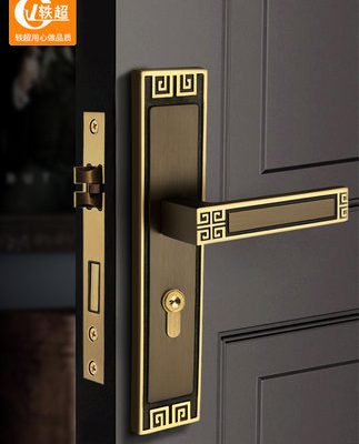 Khóa cửa phong cách Trung Quốc mới màu đồng nguyên chất trong nhà khóa cửa phòng ngủ từ tính hút câm cửa gia đình bằng gỗ cổ tay nắm cửa đôi