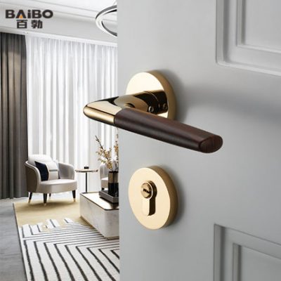 Phong cách Trung Quốc mới khóa cửa trong nhà phòng ngủ nhà khóa cửa vân gỗ vàng khóa cửa tay nắm khóa cửa gỗ câm từ tính