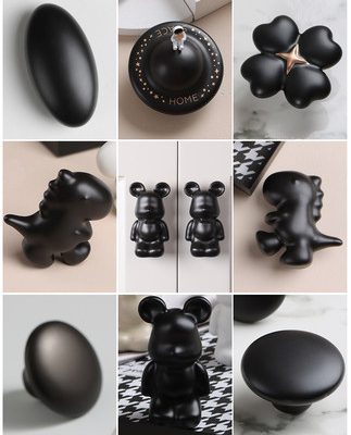 Phòng trẻ em màu đen tay cầm đặc biệt tủ quần áo hiện đại tối giản cửa tủ đầu giường ngăn kéo bàn hoạt hình tay cầm lỗ đơn