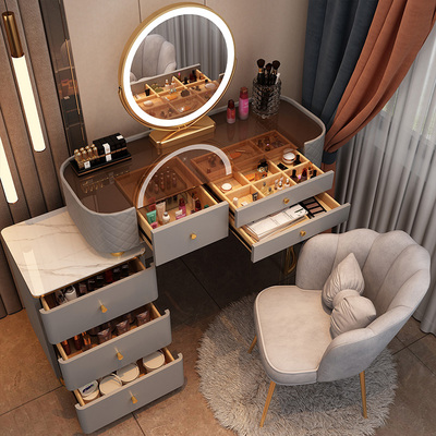 Bàn trang điểm kính sáng phòng ngủ cao cấp hiện đại tối giản bàn trang điểm căn hộ nhỏ tích hợp tủ đựng đồ