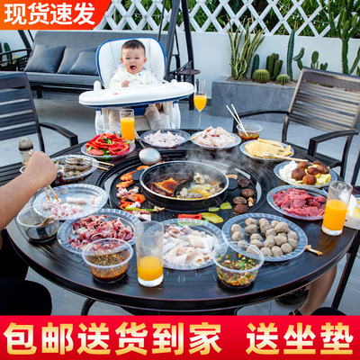Bàn ghế nướng ngoài trời đa chức năng bbq sân trong nhà nướng điện than nướng nhôm đúc bàn ăn tất cả trong một bàn nướng không khói giá nướng