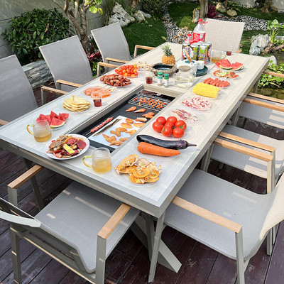 Bếp nướng thịt lớn gia dụng điện không hút thuốc bàn ăn ngoài trời biệt thự sân thượng ngoài trời sân thư giãn ngoài trời bàn ghế nướng thịt ngoài trời